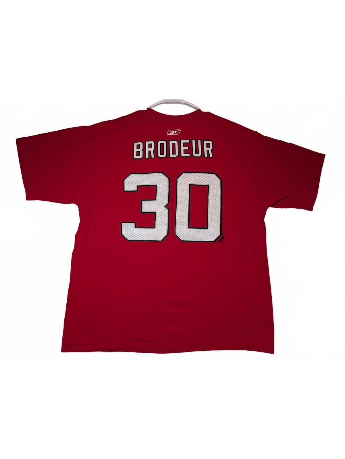 Reebok Brodeur 30 Devils Hockey Logo Graphic Nhl T-Shirt Mens Xl Red Cotton